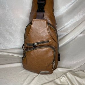 Tobacco color faux Leather messenger bag Shoulder bag